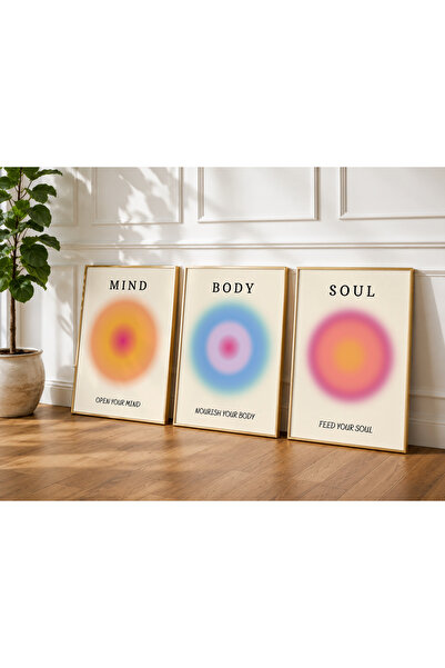 LiaGallery Mind, Body, Soul, 3'lü Spiritüel Poster, Aura, Mindfulness, Yoga, ...