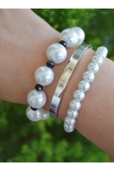 Stoneage Bracelet Set with Clip and Pearls - Multi-Colored