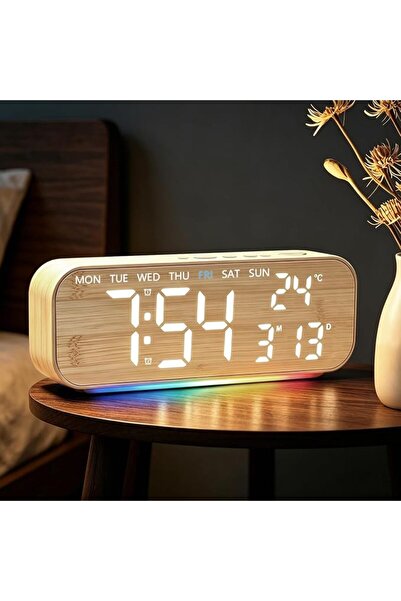 Xkimos ساعة منبه رقمية 10 بوصات، ساعة رقمية LED مع إضاءة محيطة RGB، تعرض اليو...