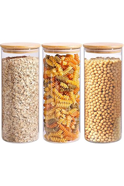 Home Zone Pack of 3 - Clear Round Glass Food Storage Container with Sealing W...