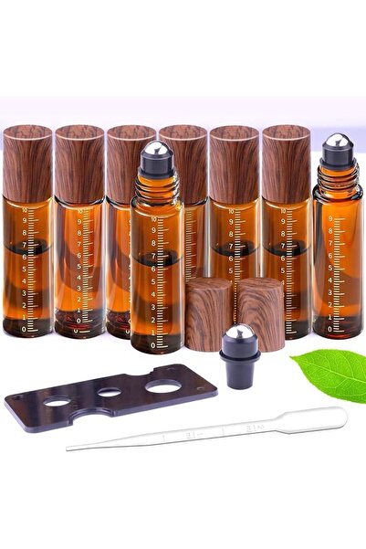KASTWAVE زجاجات رولر للزيوت العطرية من الزجاج الكهرماني سعة 10 مل، عبوة من 8 ...