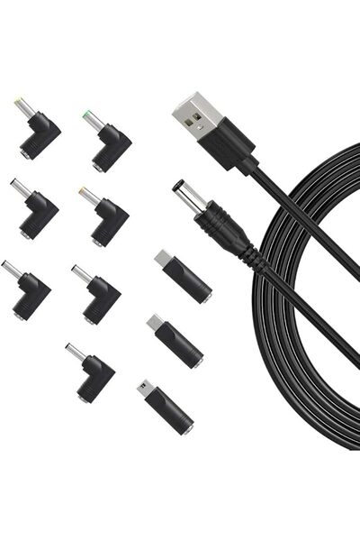AZONEE كابل طاقة USB إلى DC 5 فولت، كابل شحن عالمي بقابس DC 5.5x2.1 ملم مع 10...