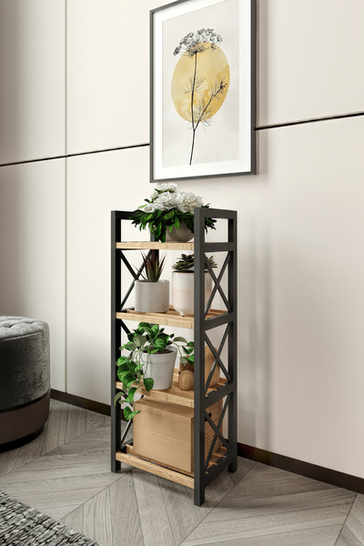 Supply Home Mini Dekoratif Saksılık Çiçeklik 4 Katlı Ahşap Çam Raflı Bitki St...