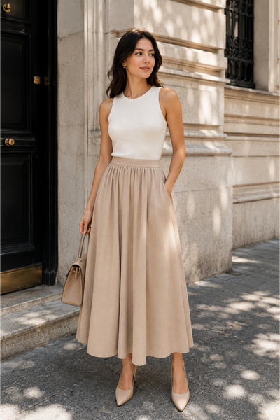 FARBE ER FASHION Λορέντζα Κλόσ Μπεζ Φούστα