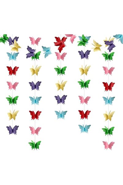 Wanna Party WP Pack Of 4, 3D Butterfly Multicolor String Decoration/Paper Par...