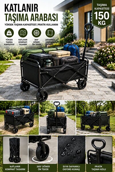 MOONSHOP Pro Katlanabilir 150 kg Çift Tekerli Tenteli Kamp, Piknik, Plaj, Paz...