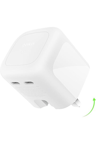 Belkin Limited شاحن بيلكن USB-C ثنائي المنافذ بقوة 67 واط، شاحن GaN مزدوج الم...