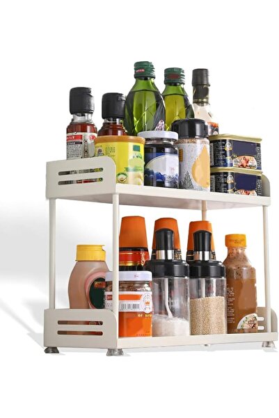 SYOSI Open Kitchen Counter Storage Rack, Double Layer Organizer Shelf with Gu...