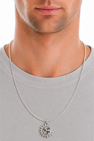 Gri Renk, Kararmaz Bumerang Figürlü 55cm Unisex Kolye