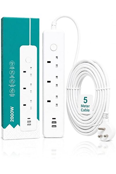 Generic 5M Extension Lead with 3 Outlets, 2 USB & PD Charging - Surge Protect...