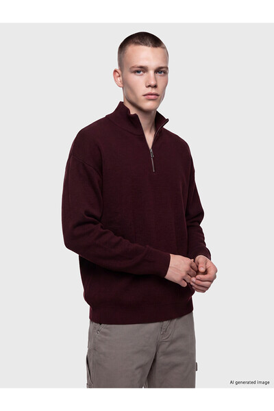 LC Waikiki Nevavm Farkıyla Xside Claret Red Knitwear Flat Fisherman / Half Tu...
