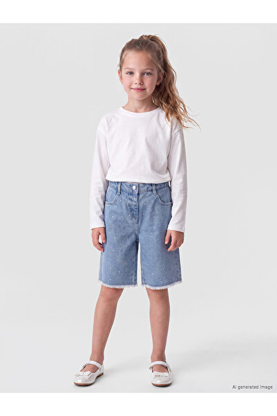 LC Waikiki Two Mt Shop Quality Lcw Kids Indigo Denim Stoned Bermuda Girls' Je...
