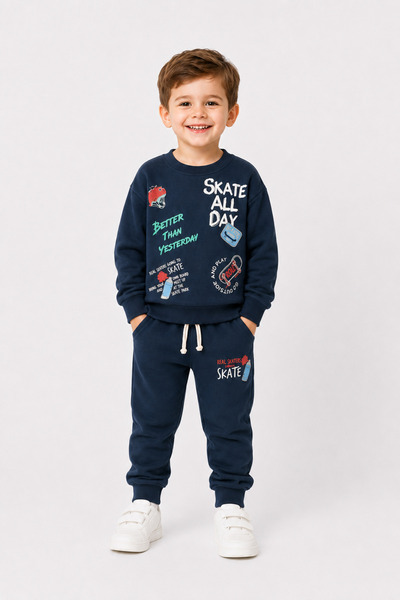 AHENGİM Boy's Skateboard Printed Sweatshirt and Sweatpants 2-Piece Set 1-4 Ye...