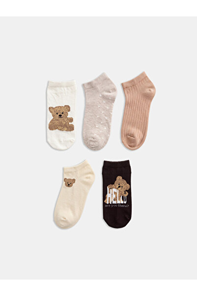 LC Waikiki Rmz Gi̇yi̇m Farkiyla Cute Teddy Bear Printed Women's Booties Socks...