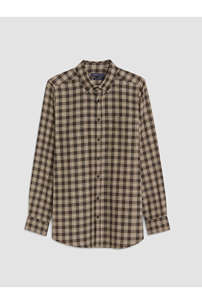 LC Waikiki Lcwaikiki Classic Brown Regular Fit Plaid Gabardine Men's Shirt