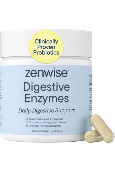 Zenwise Health Digestive Enzymes Plus Prebiotics - Natural Lactase Support for Better Digestion - 60 Vegetarian Capsules