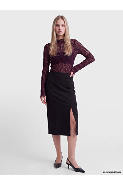 LC Waikiki Alita City Lcw Vision Black Raschel Plain Midi Women's Skirt with ...