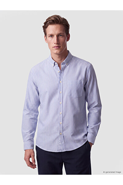LC Waikiki Southblue Blue Regular Fit Striped Oxford Men's Shirt