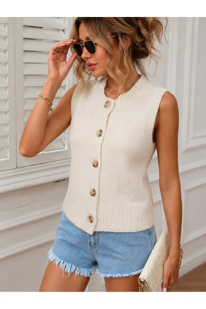 AÇELYA TEKSTİL Button Detail Knitwear Vest Timeless Piece Seasonal Women's Vest