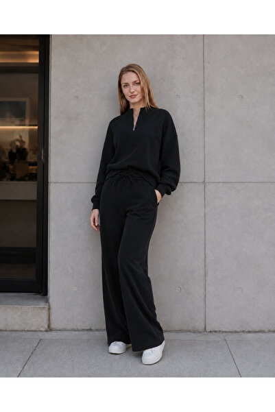 Camenta Women's 3 Thread Compact Half-Zip Sweatshirt & Palazzo Sweatpants Set