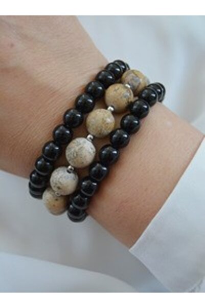 Stoneage Jasper and Onyx Stone Bracelet Set - Multi-Colored