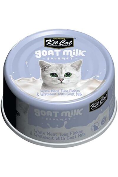 Kit Cat طعام رطب للقطط من حليب الماعز مع التونة البيضاء وفتات السمك الأبيض، ع...