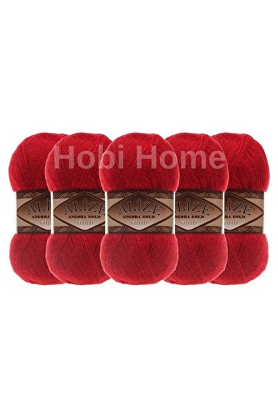 Alize Angora Gold Glitter Hand Knitting Yarn 5 Pack 500 Gr - Red 106