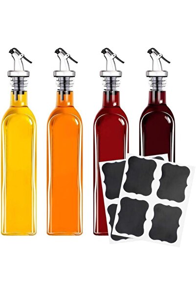 Tebery 4 pack oil and vinegar cruet glass bottles with pourers, 17oz clear gl...