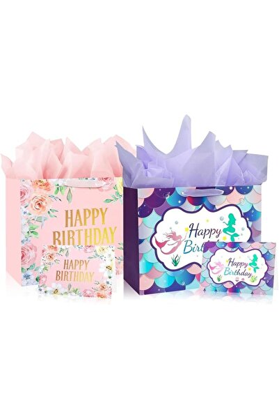 KASTWAVE 2 PCS 13" Large Happy Birthday Gift Bag with Tissue Paper, Greeting ...