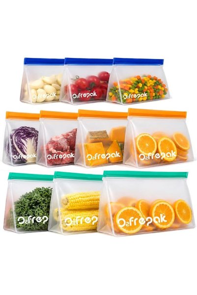 O2frepak 10Pack Extra Thick Reusable Food Storage Bags BPA LFGB Free