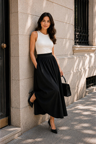 FARBE ER FASHION Lorenza Black Flared Skirt