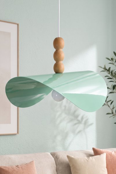 Marrien Colin 3lü Ahşap Boncuk Detaylı Mint Yeşili Metal Sarkıt (50 cm) Yemek...