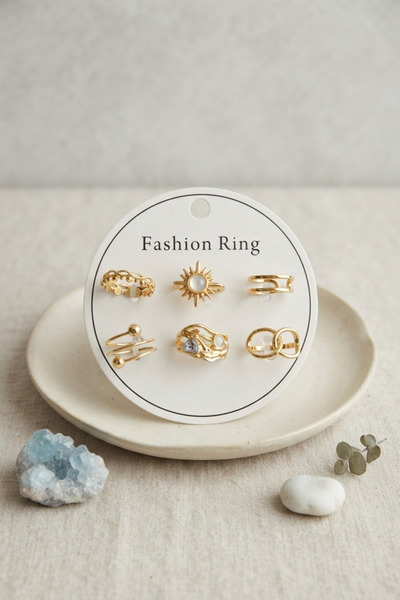 Skygo Gold Color Brass Sun Detailed Ring Set of 6 Byk4313 Tj-Byk4313