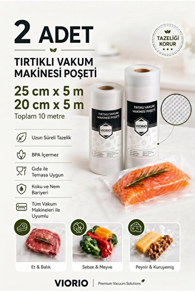 VI'ORIO 20cm + 25cm 5 Metre Rulo Tırtıklı Vakum Makinesi Poşeti Vakum Poşeti