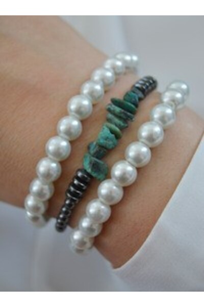 Stoneage Hematite Emerald Vein Bracelet Set - Multicolor -
