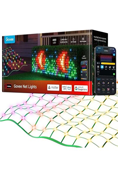 Govee أضواء شبكية خارجية، 2.8 × 9.4 قدم مع وظائف RGBIC وDIY، 480 مصباح LED ذك...