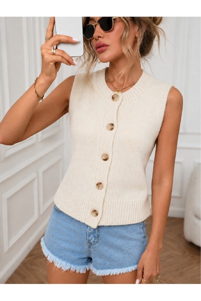 AÇELYA TEKSTİL Button Detail Knitwear Vest Timeless Piece Seasonal Women's Vest