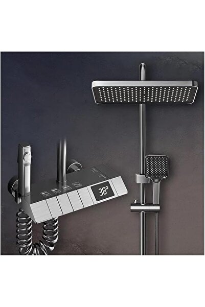 GENERAL 4-Function Gun Gray Shower Faucet Set with Digital Display, Brass Rai...