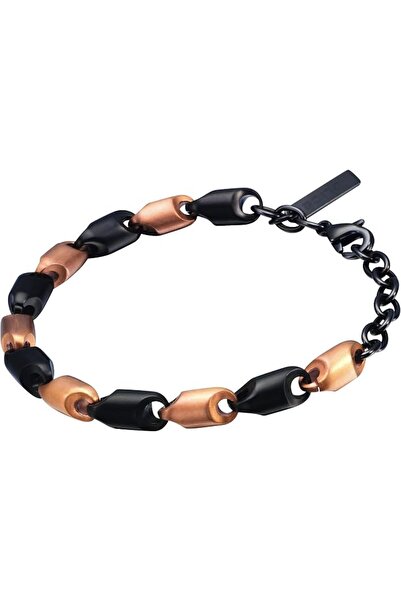 Police Spirit Unisex Black and Rose Gold Plated Stainless Steel Bracelet