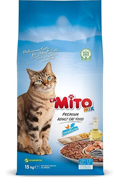 Mito طعام القطط البالغة مع الدجاج والسمك |   15 كيلو جرام