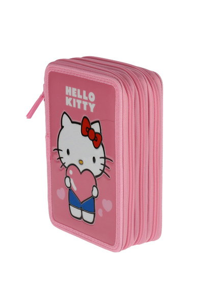 PIGNA Unpadded Pencil Case 3 Zippers Hello Kitty Pink