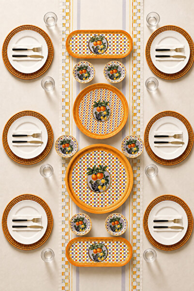 Sarkap Home 10 Parça Büyük Boy Kahvaltılık Seti Lemon Design Turuncu