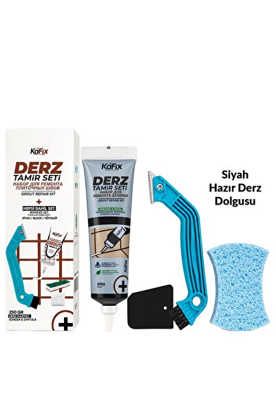 Siyah 250 gr Derz Tamir Seti – Hazır Derz Dolgusu, Derz Sökme Aleti, Testere, Spatula ve Sünger
