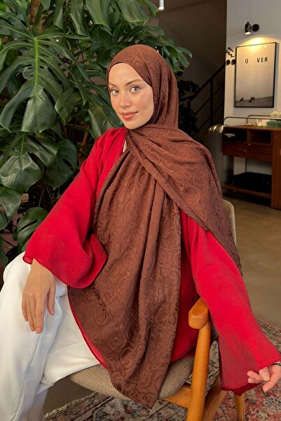 lamelif شال جي جي بنمط أيروبين فلوش جاكار باللون البني الحليبي