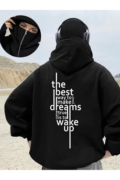 LAND MODA Φούτερ Ninja Unisex με μάσκα χιονιού Ζακέτα με 2 νήματα χοντρό φλις