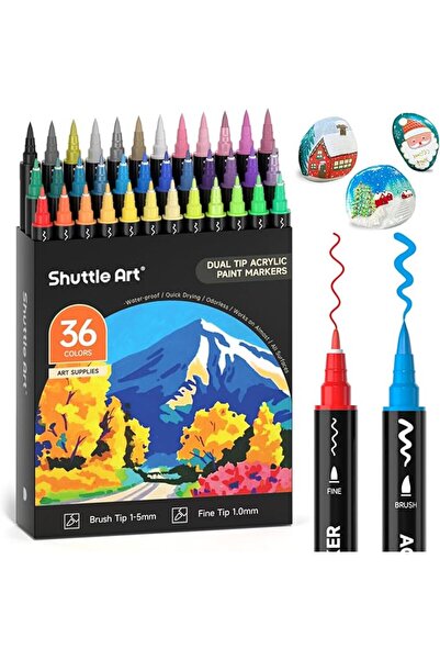 Shuttle Art 36 لونًا من أقلام الأكريليك للأحجار مقاومة للماء، بفرشاة ورأس دقيق