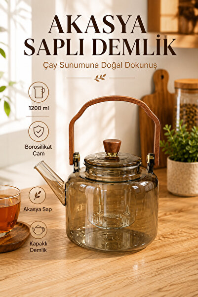 Genel Markalar Akasya Saplı Demlik - 1200 ml - Borosilikat Cam