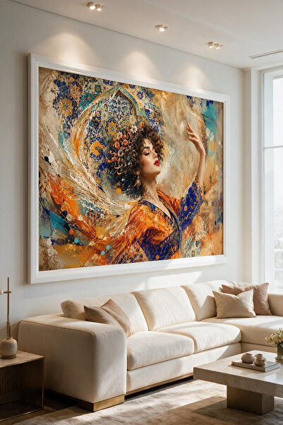ARTAN GALLERY Oryantal Kadın Figürü İtalyan Kadife Tablo 40 mm Kalın Çerçevel...