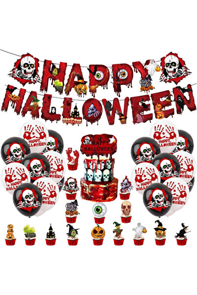 Generic Brand Set 53 piese decoratiuni pentru halloween, hartie, latex, multicolor