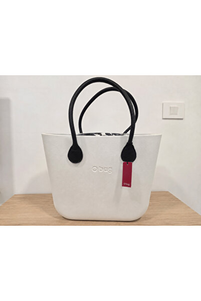 O Bag White Bag with black handles and black and white Printed interior